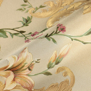 Luxury Beige Floral Embossed 3D Embossed Wallpaper, Country Non-Woven Wall Covering, 41.7"W x 398"H, Washable Removable for L