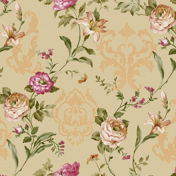 Luxury Beige Floral Embossed 3D Embossed Wallpaper, Country Non-Woven Wall Covering, 41.7"W x 398"H, Washable Removable for L