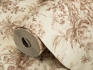 Luxury Beige Toile Tropical Textured Wallpaper, Traditional Non-Woven Wall Covering, 41.7"W x 614"H, Washable Removable for L