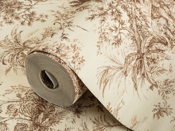 Luxury Beige Toile Tropical Textured Wallpaper, Traditional Non-Woven Wall Covering, 41.7"W x 614"H, Washable Removable for L