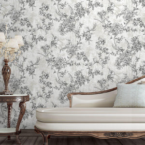 Luxury White Chinoiserie Floral Wallpaper, Contemporary Non-Woven Wall Covering, 41.7"W x 614"H, Washable Removable for Livin