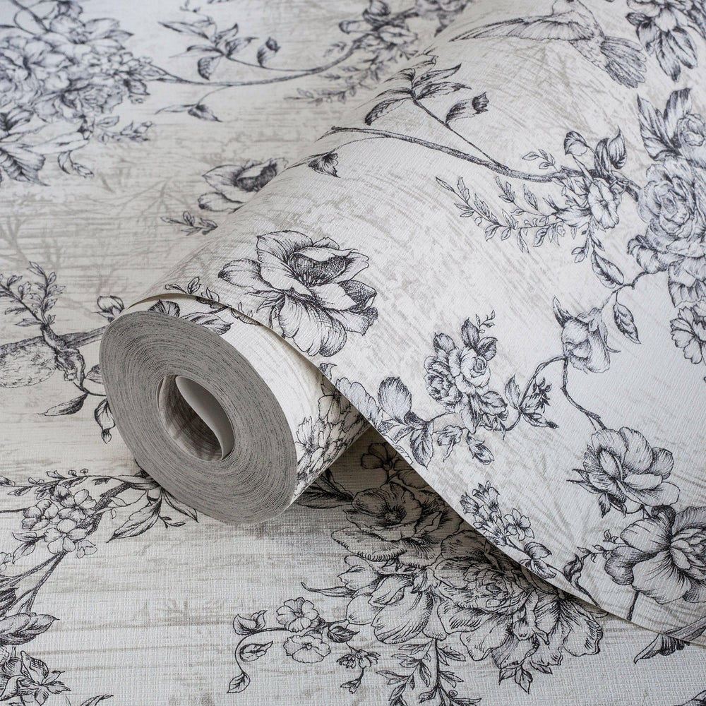Luxury White Chinoiserie Floral Wallpaper, Contemporary Non-Woven Wall Covering, 41.7"W x 614"H, Washable Removable for Livin