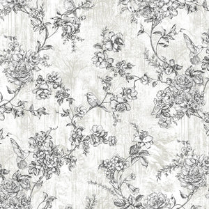 Luxury White Chinoiserie Floral Wallpaper, Contemporary Non-Woven Wall Covering, 41.7"W x 614"H, Washable Removable for Livin