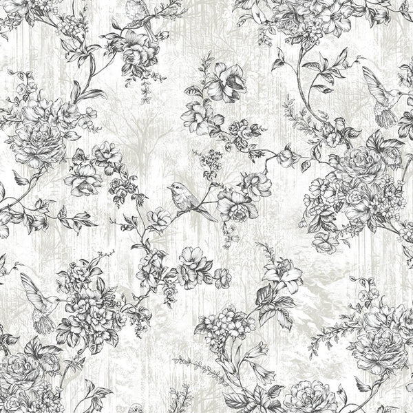 Luxury White Chinoiserie Floral Wallpaper, Contemporary Non-Woven Wall Covering, 41.7"W x 614"H, Washable Removable for Livin