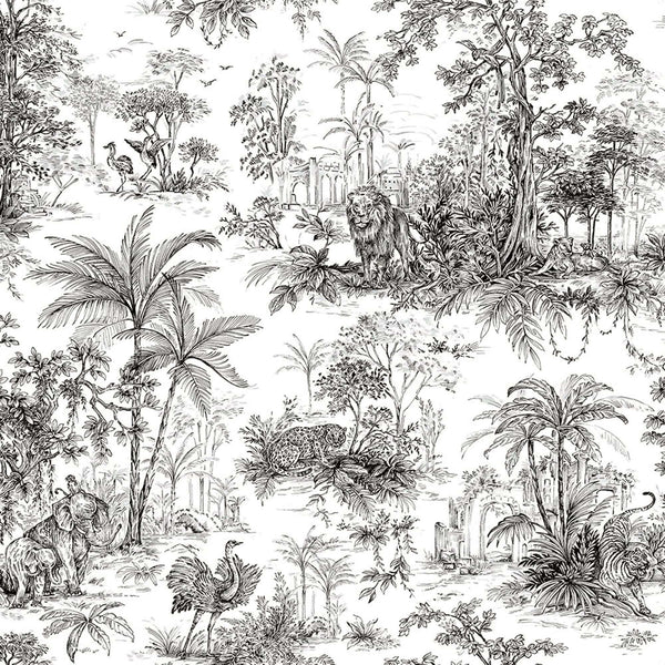 Luxury Black Toile Tropical Textured Wallpaper, Country Non-Woven Wall Covering, 41.7"W x 614"H, Washable Removable for Livin