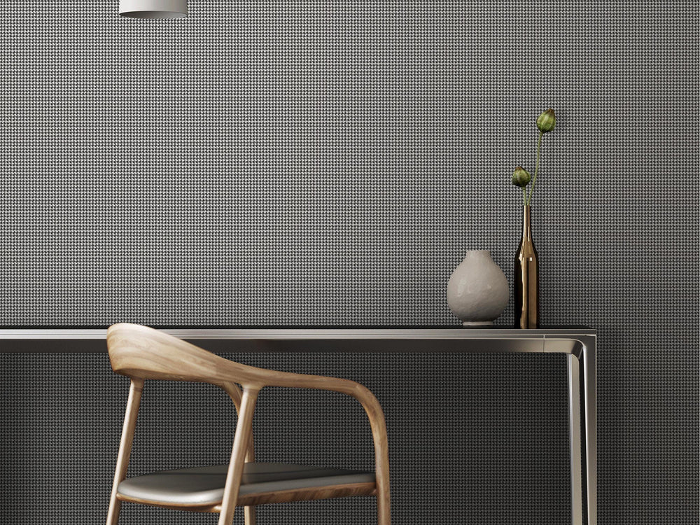 Luxury Black Houndstooth Textured Wallpaper, Classic Non-Woven Wall Covering, 41.7"W x 614"H, Washable Removable for Living R