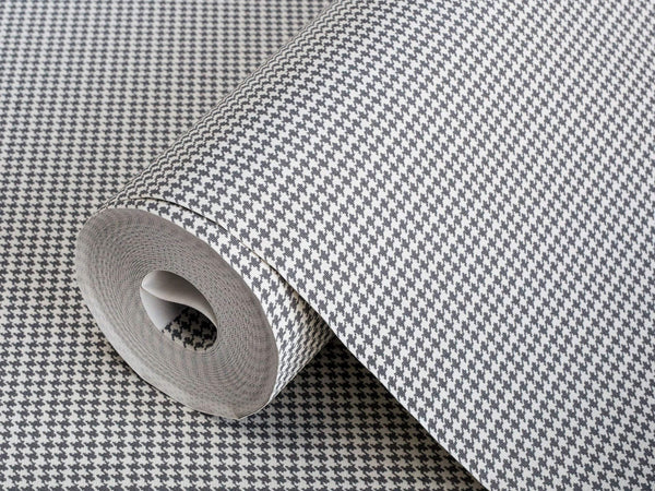 Luxury Black Houndstooth Textured Wallpaper, Classic Non-Woven Wall Covering, 41.7"W x 614"H, Washable Removable for Living R