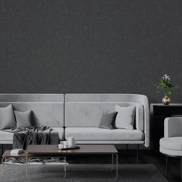 Luxury Black Abstract Textured Wallpaper, Contemporary Non-Woven Wall Covering, 41.7"W x 614"H, Washable Removable for Living