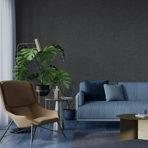 Luxury Black Abstract Textured Wallpaper, Contemporary Non-Woven Wall Covering, 41.7"W x 614"H, Washable Removable for Living