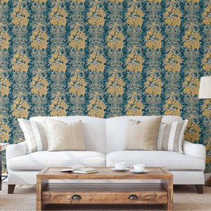 Luxury Blue Floral Damask 3D Embossed Wallpaper, Victorian Non-Woven Wall Covering, 41.7"W x 398"H, Washable Removable for Li