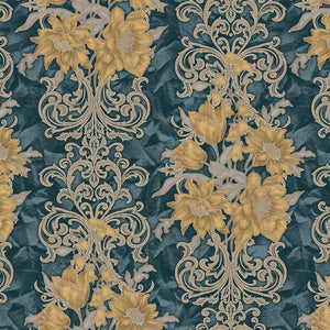 Luxury Blue Floral Damask 3D Embossed Wallpaper, Victorian Non-Woven Wall Covering, 41.7"W x 398"H, Washable Removable for Li