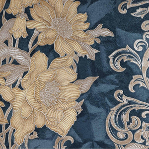 Luxury Blue Floral Damask 3D Embossed Wallpaper, Victorian Non-Woven Wall Covering, 41.7"W x 398"H, Washable Removable for Li