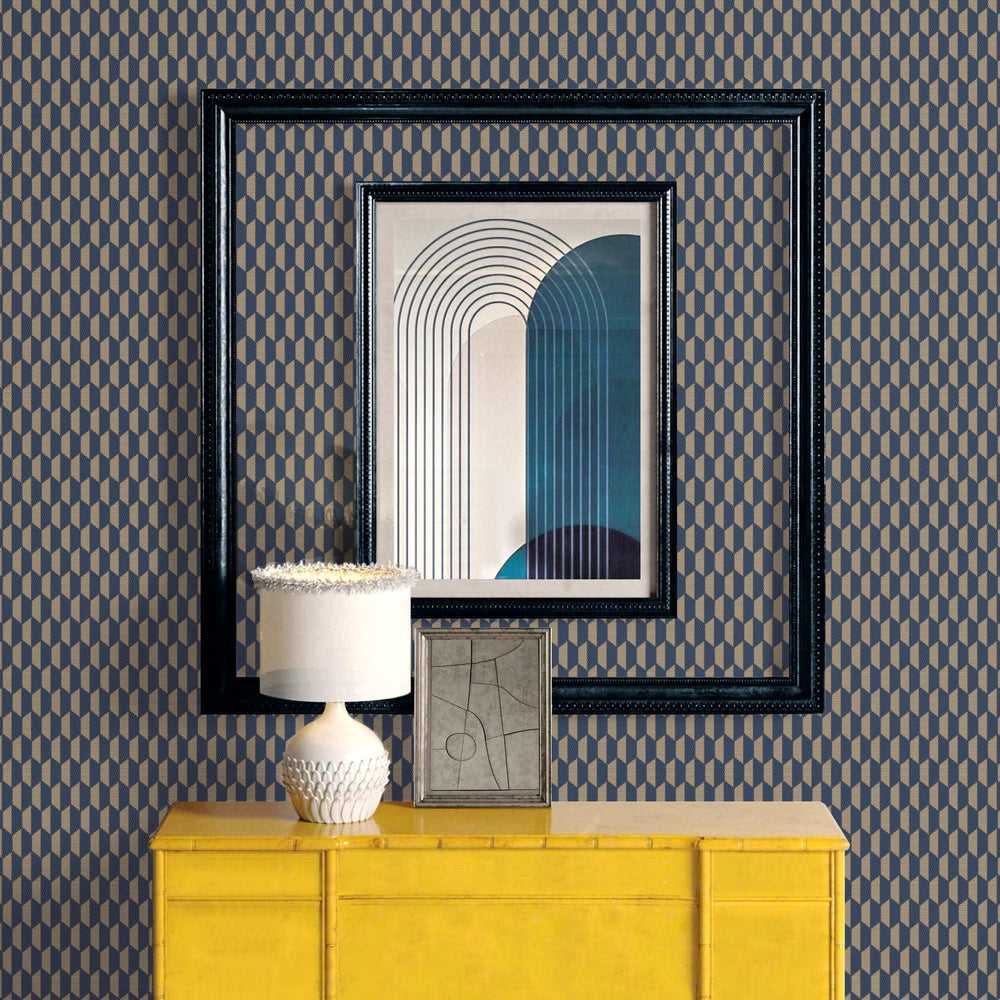 Luxury Blue Geometric Textured Wallpaper, Coastal Non-Woven Wall Covering, 41.7"W x 614"H, Washable Removable for Living Room
