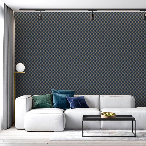 Luxury Blue Geometric Textured Wallpaper, Coastal Non-Woven Wall Covering, 41.7"W x 614"H, Washable Removable for Living Room