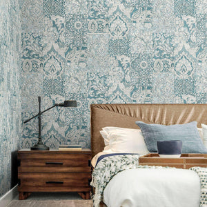 Luxury Blue Damask Textured 3D Embossed Wallpaper, Boho Non-Woven Wall Covering, 41.7"W x 614"H, Washable Removable for Livin