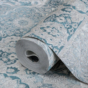 Luxury Blue Damask Textured 3D Embossed Wallpaper, Boho Non-Woven Wall Covering, 41.7"W x 614"H, Washable Removable for Livin