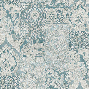 Luxury Blue Damask Textured 3D Embossed Wallpaper, Boho Non-Woven Wall Covering, 41.7"W x 614"H, Washable Removable for Livin