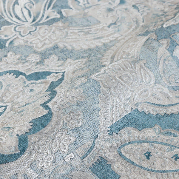 Luxury Blue Damask Textured 3D Embossed Wallpaper, Boho Non-Woven Wall Covering, 41.7"W x 614"H, Washable Removable for Livin