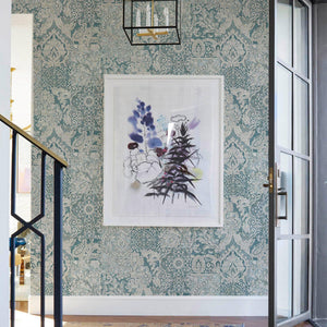 Luxury Blue Damask Textured 3D Embossed Wallpaper, Boho Non-Woven Wall Covering, 41.7"W x 614"H, Washable Removable for Livin