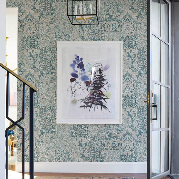 Luxury Blue Damask Textured 3D Embossed Wallpaper, Boho Non-Woven Wall Covering, 41.7"W x 614"H, Washable Removable for Livin