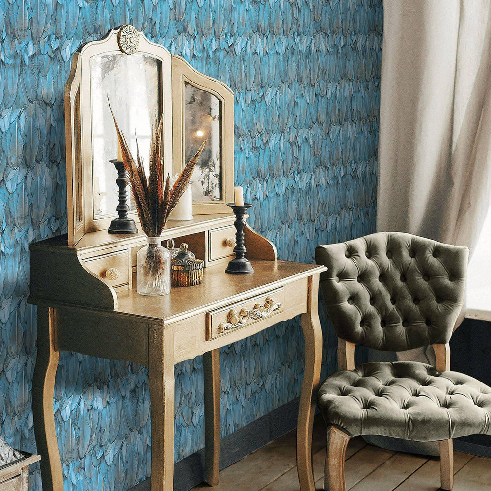 Luxury Blue Bird Birds 3D Embossed Wallpaper, Coastal Non-Woven Wall Covering, 41.7"W x 614"H, Washable Removable for Living 