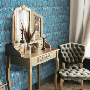 Luxury Blue Bird Birds 3D Embossed Wallpaper, Coastal Non-Woven Wall Covering, 41.7"W x 614"H, Washable Removable for Living 