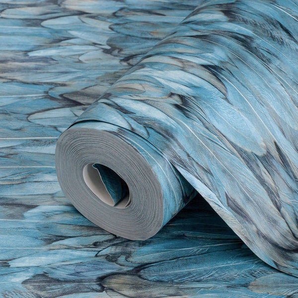 Luxury Blue Bird Birds 3D Embossed Wallpaper, Coastal Non-Woven Wall Covering, 41.7"W x 614"H, Washable Removable for Living 