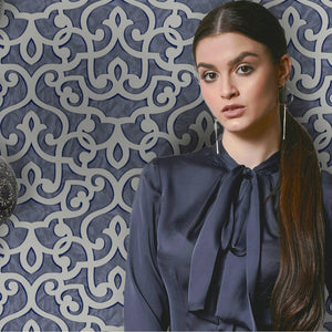 Luxury Blue Trellis Damask Wallpaper, Premium Non-Woven Wall Covering, 41.7"W x 398"H, Washable Removable for Living Room Bed