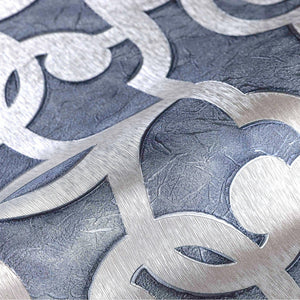 Luxury Blue Trellis Damask Wallpaper, Premium Non-Woven Wall Covering, 41.7"W x 398"H, Washable Removable for Living Room Bed