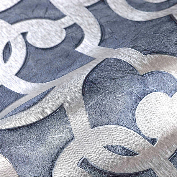 Luxury Blue Trellis Damask Wallpaper, Premium Non-Woven Wall Covering, 41.7"W x 398"H, Washable Removable for Living Room Bed