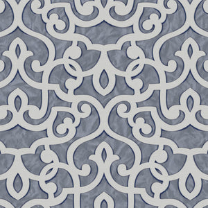 Luxury Blue Trellis Damask Wallpaper, Premium Non-Woven Wall Covering, 41.7"W x 398"H, Washable Removable for Living Room Bed