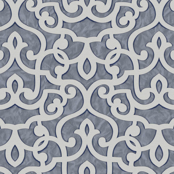 Luxury Blue Trellis Damask Wallpaper, Premium Non-Woven Wall Covering, 41.7"W x 398"H, Washable Removable for Living Room Bed