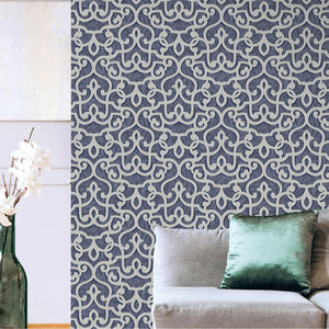Luxury Blue Trellis Damask Wallpaper, Premium Non-Woven Wall Covering, 41.7"W x 398"H, Washable Removable for Living Room Bed