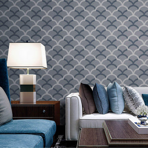 Luxury Blue Geometric Textured 3D Embossed Wallpaper, Traditional Non-Woven Wall Covering, 41.7"W x 398"H, Washable Removable