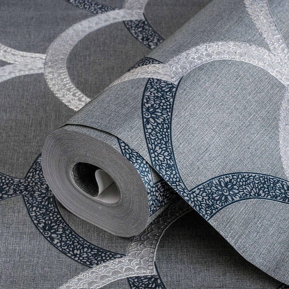 Luxury Blue Geometric Textured 3D Embossed Wallpaper, Traditional Non-Woven Wall Covering, 41.7"W x 398"H, Washable Removable