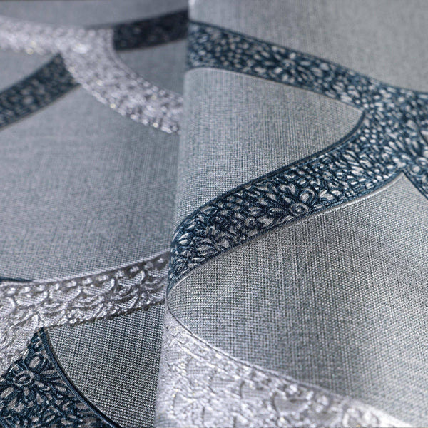 Luxury Blue Geometric Textured 3D Embossed Wallpaper, Traditional Non-Woven Wall Covering, 41.7"W x 398"H, Washable Removable