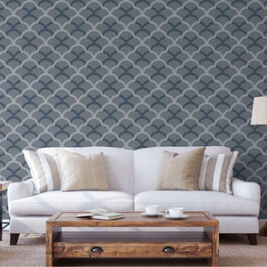 Luxury Blue Geometric Textured 3D Embossed Wallpaper, Traditional Non-Woven Wall Covering, 41.7"W x 398"H, Washable Removable