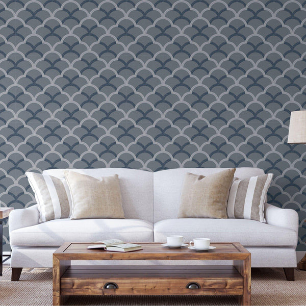 Luxury Blue Geometric Textured 3D Embossed Wallpaper, Traditional Non-Woven Wall Covering, 41.7"W x 398"H, Washable Removable