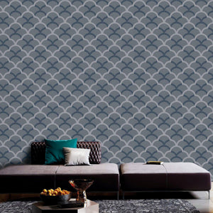 Luxury Blue Geometric Textured 3D Embossed Wallpaper, Traditional Non-Woven Wall Covering, 41.7"W x 398"H, Washable Removable