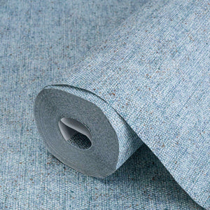 Luxury Blue Fabric Textured Wallpaper, Boho Non-Woven Wall Covering, 41.7"W x 398"H, Washable Removable for Living Room Bedro