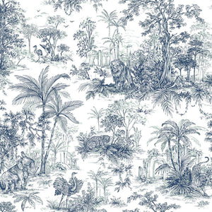 Luxury Blue Toile Tropical Textured Wallpaper, Coastal Non-Woven Wall Covering, 41.7"W x 614"H, Washable Removable for Living