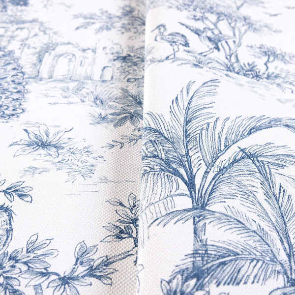 Luxury Blue Toile Tropical Textured Wallpaper, Coastal Non-Woven Wall Covering, 41.7"W x 614"H, Washable Removable for Living