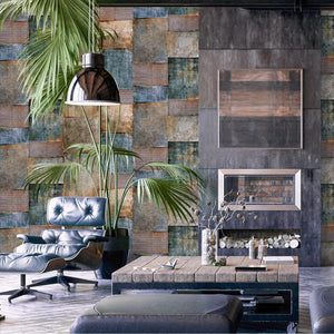 Luxury Blue Geometric Stone Textured Wallpaper, Industrial Non-Woven Wall Covering, 41.7"W x 398"H, Washable Removable for Li