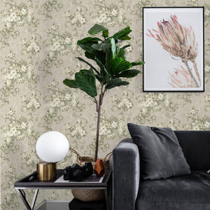 Luxury Beige Botanical Textured Wallpaper, Premium Non-Woven Wall Covering, 41.7"W x 398"H, Washable Removable for Living Roo