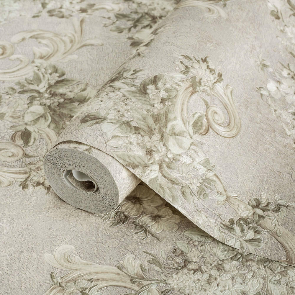 Luxury Beige Botanical Textured Wallpaper, Premium Non-Woven Wall Covering, 41.7"W x 398"H, Washable Removable for Living Roo