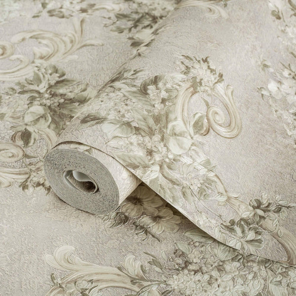 Luxury Beige Botanical Textured Wallpaper, Premium Non-Woven Wall Covering, 41.7"W x 398"H, Washable Removable for Living Roo