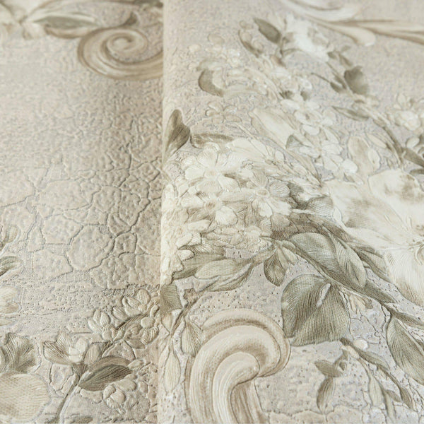 Luxury Beige Botanical Textured Wallpaper, Premium Non-Woven Wall Covering, 41.7"W x 398"H, Washable Removable for Living Roo