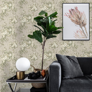 Luxury Beige Botanical Textured Wallpaper, Premium Non-Woven Wall Covering, 41.7"W x 398"H, Washable Removable for Living Roo