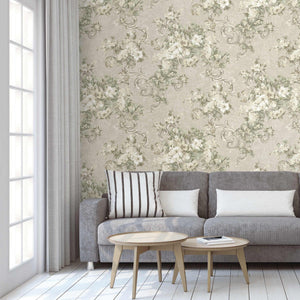 Luxury Beige Botanical Textured Wallpaper, Premium Non-Woven Wall Covering, 41.7"W x 398"H, Washable Removable for Living Roo