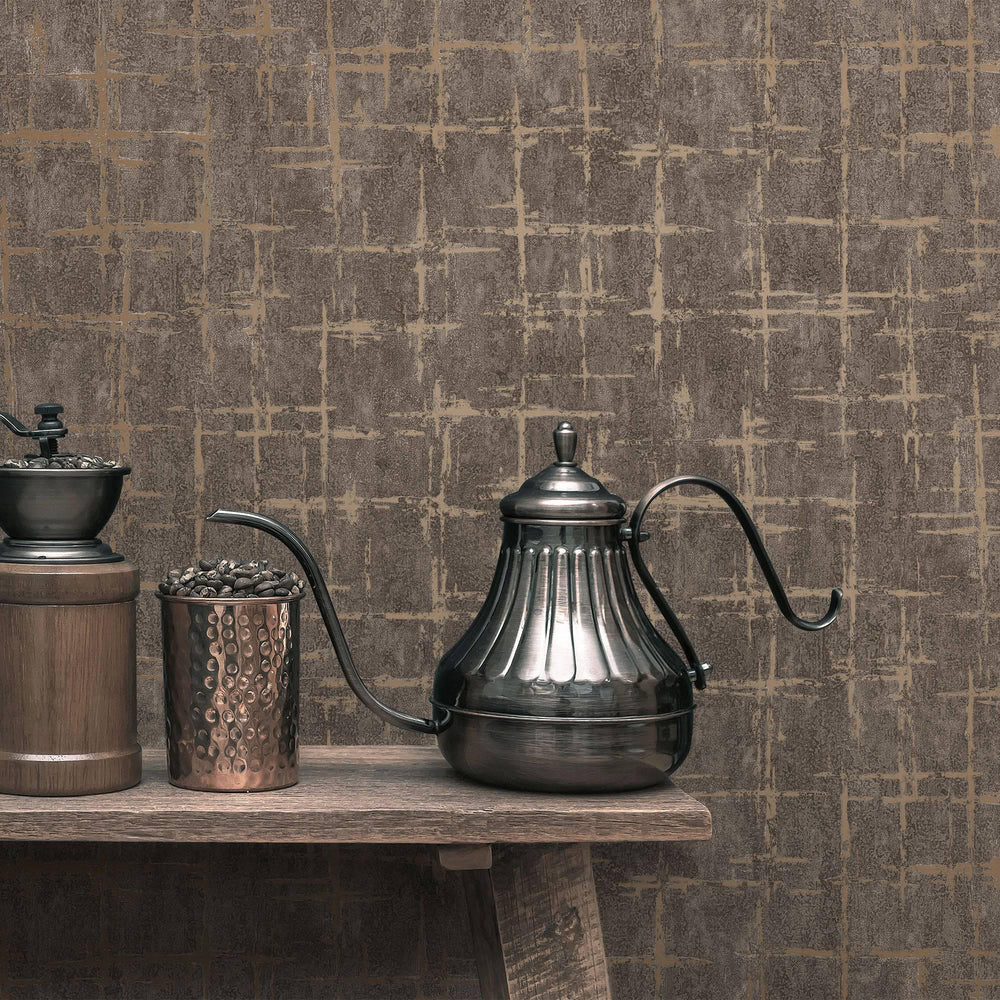 Luxury Brown Abstract Geometric 3D Embossed Wallpaper, Industrial Non-Woven Wall Covering, 41.7"W x 398"H, Washable Removable